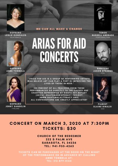 Arias for Aid concert, in partnership with the Rotary Club of Siesta Key, benefits the Guatemala Literacy Project